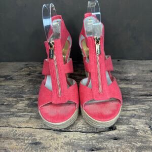 Michael Kors Coral Canvas Espadrille Wedge Sandals Women’s 8M Gold Zip Platform